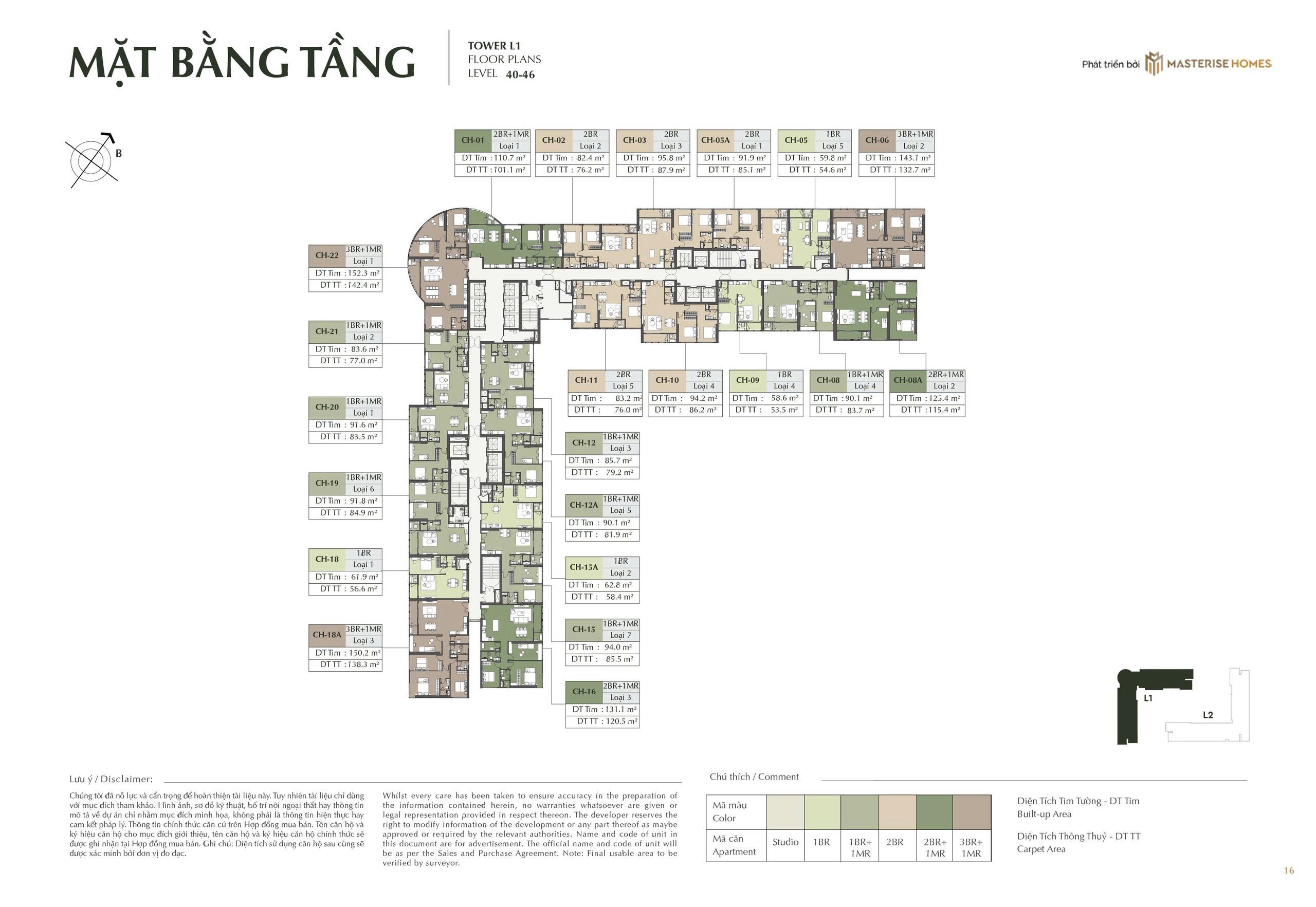 Mặt bằng toà L1 tầng 40 - 46 Masterise Cao Xà Lá